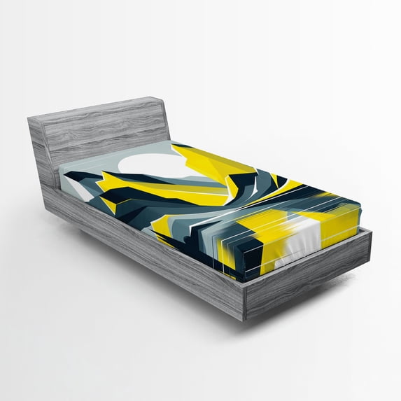 Ambesonne Lake Fitted Sheet, Modern boho Sunrise Mountains, Twin Size, Mustard Purpleblue White