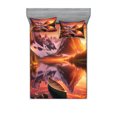 thumbnail image 1 of Ambesonne Lake Fitted Sheet & Pillow Sham Set, Lonely Boat Mountain Landscape, Calking, Olive Green and Burnt Sienna, 1 of 2