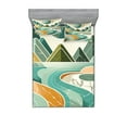 thumbnail image 1 of Ambesonne Lake Fitted Sheet & Pillow Sham Set, Mountain Minimal Marble Print, Queen, Amber and Seafoam, 1 of 2