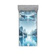 thumbnail image 1 of Ambesonne Lake Fitted Sheet & Pillow Sham Set, Mountain Scenery Folk Wreath, Twin, Slate Blue Sky Blue, 1 of 2