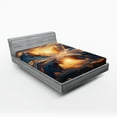 thumbnail image 1 of Ambesonne Lake Fitted Sheet, Reflection Snowy Mountain Dawn, California King, Orange and Dark Blue, 1 of 3