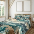 thumbnail image 1 of Ambesonne Lake Fitted & Top Sheet Set with Sham, Woodland Mountain Print Cloudy, Cadet Blue Peach Teal, 1 of 5