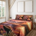 thumbnail image 1 of Ambesonne Lake Fitted & Top Sheet Set with Shams, Lonely Boat Mountain Landscape, Olive Green and Burnt Sienna, 1 of 5