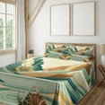thumbnail image 1 of Ambesonne Lake Fitted & Top Sheet Set with Shams, Pastel Rising Mountains Art, Seafoam Peach and Amber, 1 of 5