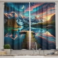 thumbnail image 1 of Ambesonne Lake Kitchen Curtains, Wooden Pier Dramatic Night, 55"x30", Coral Dark Turquoise, 1 of 3