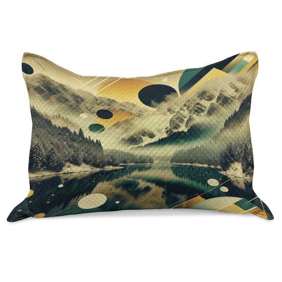 Ambesonne Lake Knitted Quilt Pillowcover, Misty Lake Scenery Dark Woods, 36"x20", Emerald Pale Green Amber