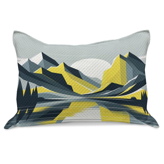 Ambesonne Lake Knitted Quilt Pillowcover, Modern boho Sunrise Mountains, 36"x20", Mustard Purpleblue White
