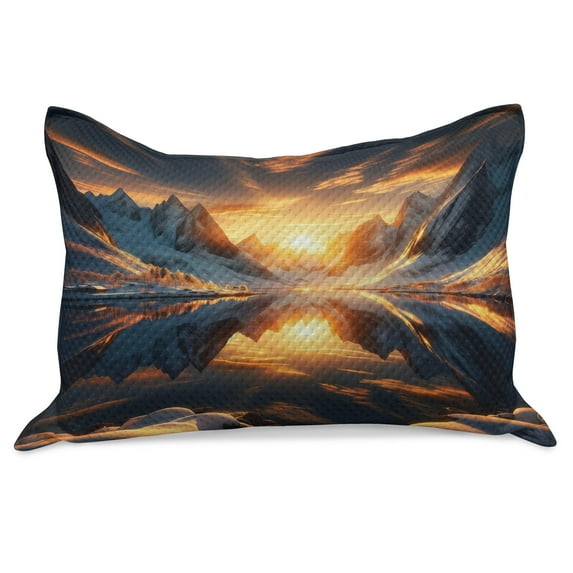 Ambesonne Lake Knitted Quilt Pillowcover, Reflection Snowy Mountain Dawn, 36"x20", Orange and Dark Blue