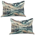 thumbnail image 1 of Ambesonne Lake Knitted Quilt Pillowcover Set of 2, Woodland Mountain Print Cloudy, 30" x 20", Cadet Blue Peach Teal, 1 of 1
