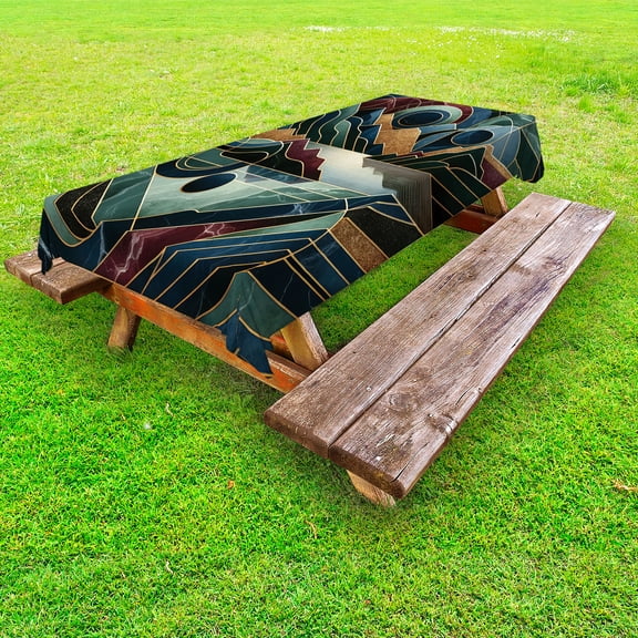 Ambesonne Lake Outdoor Tablecloth, Fibonacci Details Mountains, 58"x84", Raspberry Pale Teal Blue