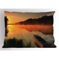 thumbnail image 1 of Ambesonne Lake Pillow Sham, Boat on Misty Shoreline, 36" X 20", Orange Dark Green Yellow, 1 of 2