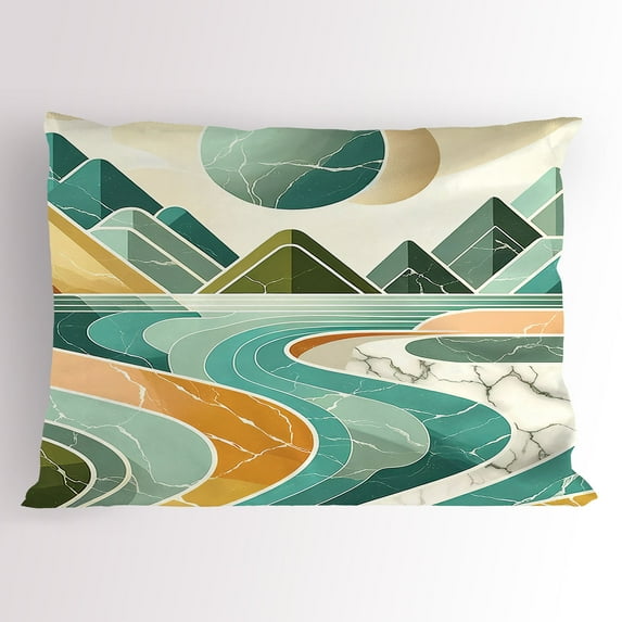 Ambesonne Lake Pillow Sham, Mountain Minimal Marble Print, 36" X 20", Amber and Seafoam