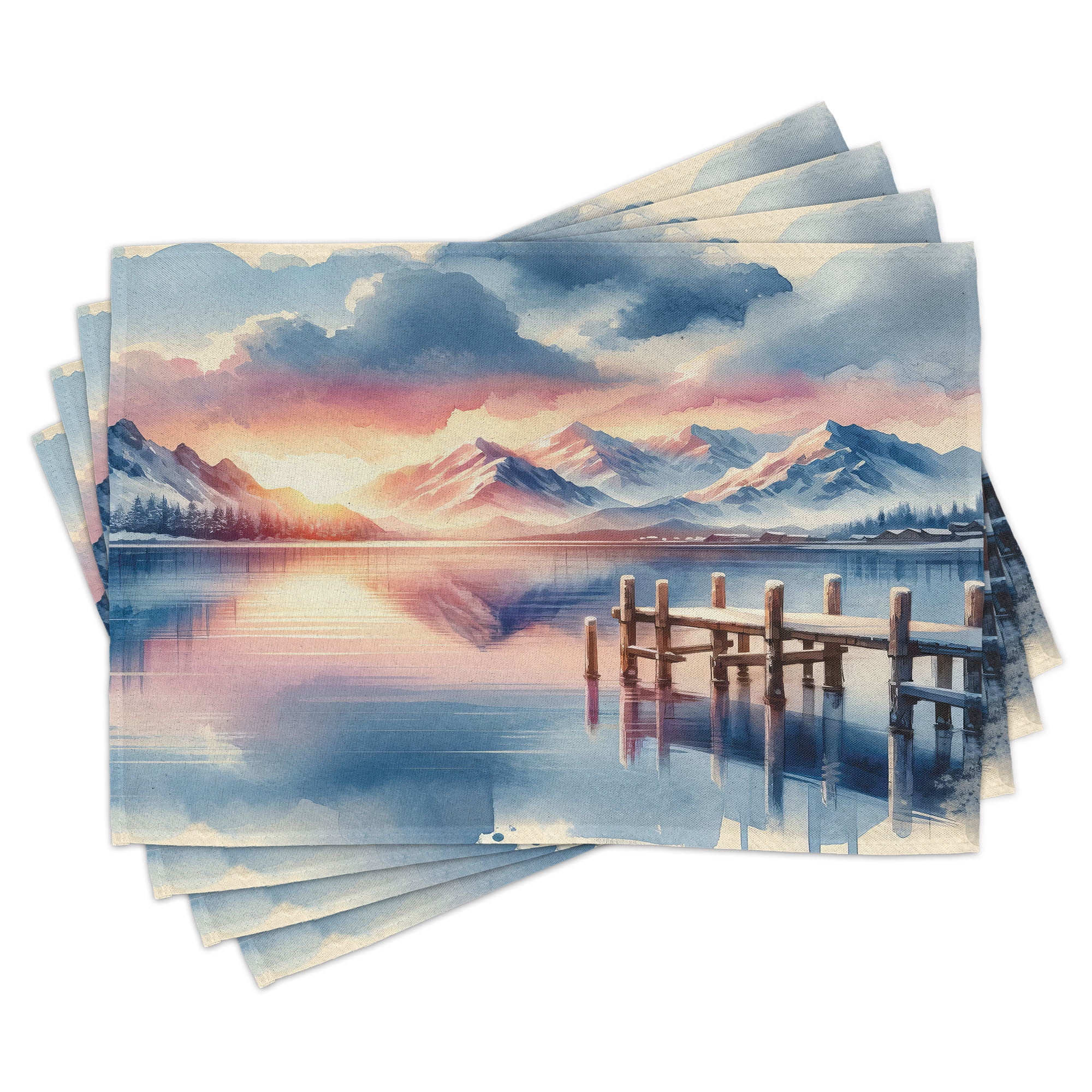 Peach Blush and Ceil Blue Polyester Lake View Placemats Set of 4
