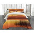 thumbnail image 1 of Ambesonne Lake Quilted Bedspread Set 3 Pcs, Abstract Mountains Sunset, Queen Size, Brown Orange, 1 of 5