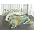 thumbnail image 1 of Ambesonne Lake Quilted Bedspread Set 3 Pcs, Mountain Minimal Marble Print, King Size, Amber and Seafoam, 1 of 5