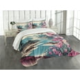 thumbnail image 1 of Ambesonne Lake Quilted Bedspread Set 3 Pcs, Orchids Earthy Cliff Mountains, King Size, Pale Purple and Sea Blue, 1 of 5