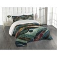 thumbnail image 1 of Ambesonne Lake Quilted Coverlet 3 Pcs, Fibonacci Details Mountains, Queen Size, Raspberry Pale Teal Blue, 1 of 4