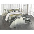 thumbnail image 1 of Ambesonne Lake Quilted Coverlet 3 Pcs, Mandala and Mountain Panorama, Queen Size, Yellow and Grey, 1 of 4