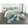 thumbnail image 1 of Ambesonne Lake Quilted Coverlet 3 Pcs, Woodland Mountain Print Cloudy, Queen Size, Cadet Blue Peach Teal, 1 of 4
