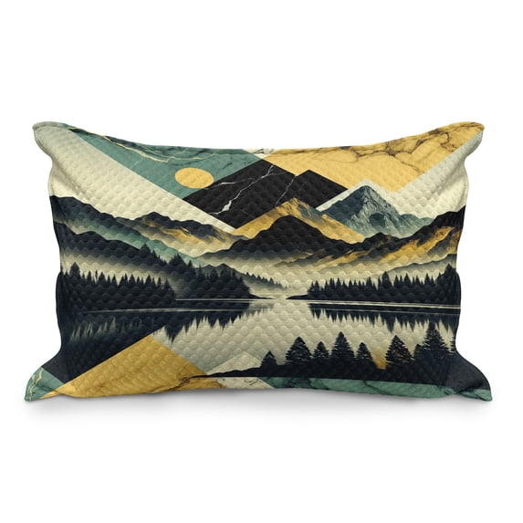 Ambesonne Lake Quilted Pillowcover, Dark Woods Mountains Modern, 30" x 20", Dark Green Teal Khaki