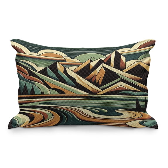 Ambesonne Lake Quilted Pillowcover, Mountain Landscape Mid Century, 36" x 20", Orange Almond Green
