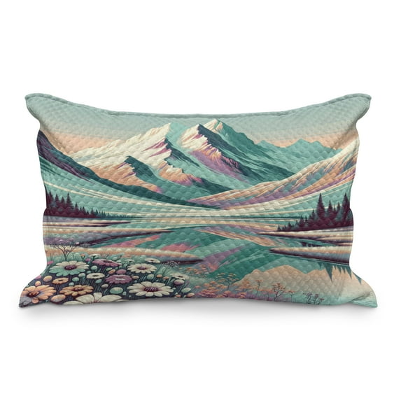 Ambesonne Lake Quilted Pillowcover, Snowy Mountain Dreamland Print, 36" x 20", Seafoam Coral Plum