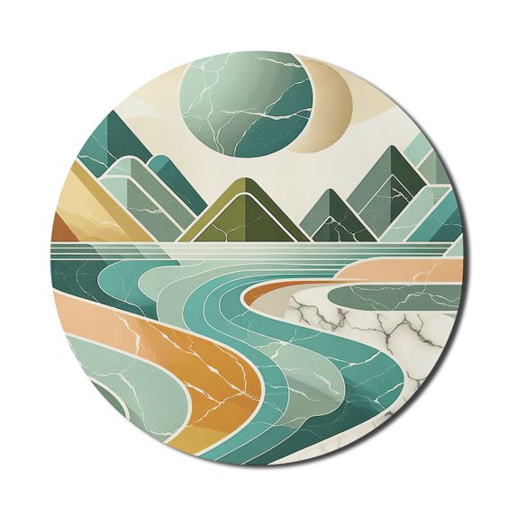 Ambesonne Lake Round Mouse Pad for Computers, Mountain Minimal Marble Print, 8" Round, Amber and Seafoam