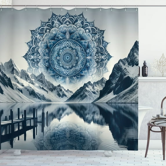 Ambesonne Lake Shower Curtain, Ethnic Boho Mandala Mountains, 69"Wx84"L, Night Blue