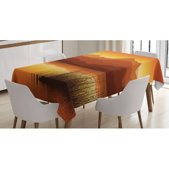 Ambesonne Lake Tablecloth Rectangular Table Cover, Abstract Mountains Sunset, 52"x70", Brown Orange