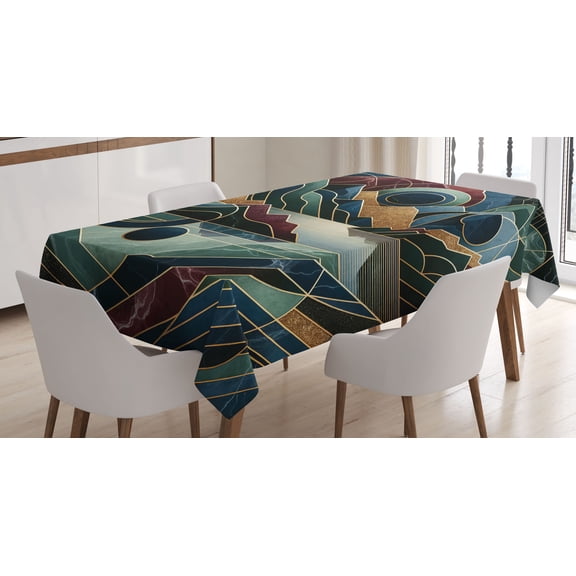 Ambesonne Lake Tablecloth Rectangular Table Cover, Fibonacci Details Mountains, 52"x70", Raspberry Pale Teal Blue