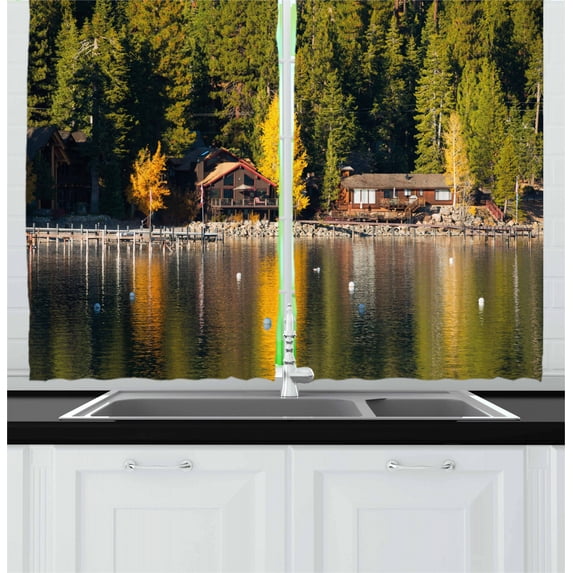 Ambesonne Lake Tahoe Kitchen Curtains, Carnelian Bay Photo, 55"x39", Multicolor