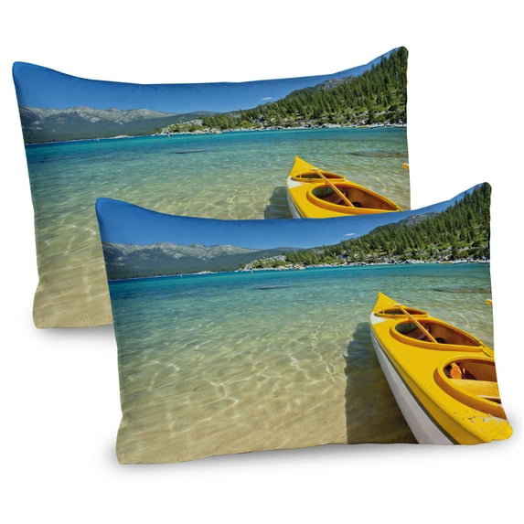 Ambesonne Lake Tahoe Pillow Sham 2 Pack, Extreme Kayaking, 26"x20", Lime Green Turquoise