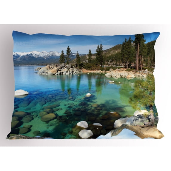 Ambesonne Lake Tahoe Pillow Sham, Summer Lake Photo, 26" X 20", Multicolor