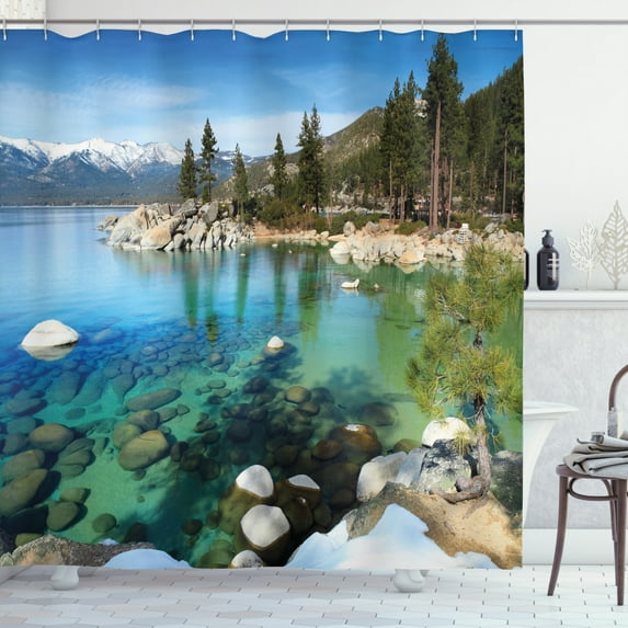 Ambesonne Lake Tahoe Shower Curtain, Summer Lake Photo, 69"Wx70"L, Multicolor