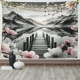 thumbnail image 1 of Ambesonne Lake Tapestry Wall Hanging, Cherry Blossoms and Mountains, 80"x60", Grey and Blush, 1 of 3