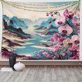 thumbnail image 1 of Ambesonne Lake Tapestry Wall Hanging, Orchids Earthy Cliff Mountains, 60"x40", Pale Purple and Sea Blue, 1 of 3