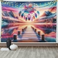thumbnail image 1 of Ambesonne Lake Tapestry Wall Hanging, Pure Wild Mountains Feathers, 80"x60", Pink Peach and Teal, 1 of 3