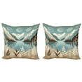 thumbnail image 1 of Ambesonne Lake Throw Pillow Cover 2 Pack, Calm Mountains Scenery Botany, 18", Pale Teal Tan and Brown, 1 of 7