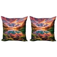thumbnail image 1 of Ambesonne Lake Throw Pillow Cover 2 Pack, Colorful Mesmerizing Scenery, 20", Burnt Sienna Green Teal, 1 of 1