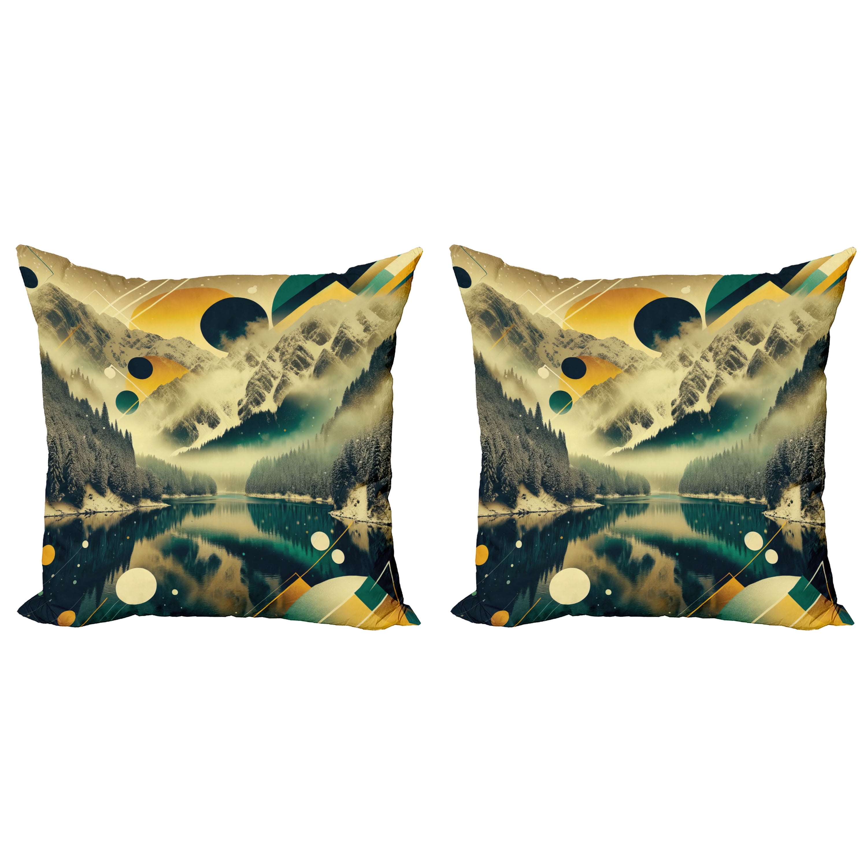 Emerald Green and Amber Microfiber Reversible Throw Pillow Set