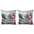 thumbnail image 1 of Ambesonne Lake Throw Pillow Cover 2 Pack, Orchids Earthy Cliff Mountains, 18", Pale Purple and Sea Blue, 1 of 7