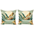 thumbnail image 1 of Ambesonne Lake Throw Pillow Cover 2 Pack, Pastel Rising Mountains Art, 24", Seafoam Peach and Amber, 1 of 7