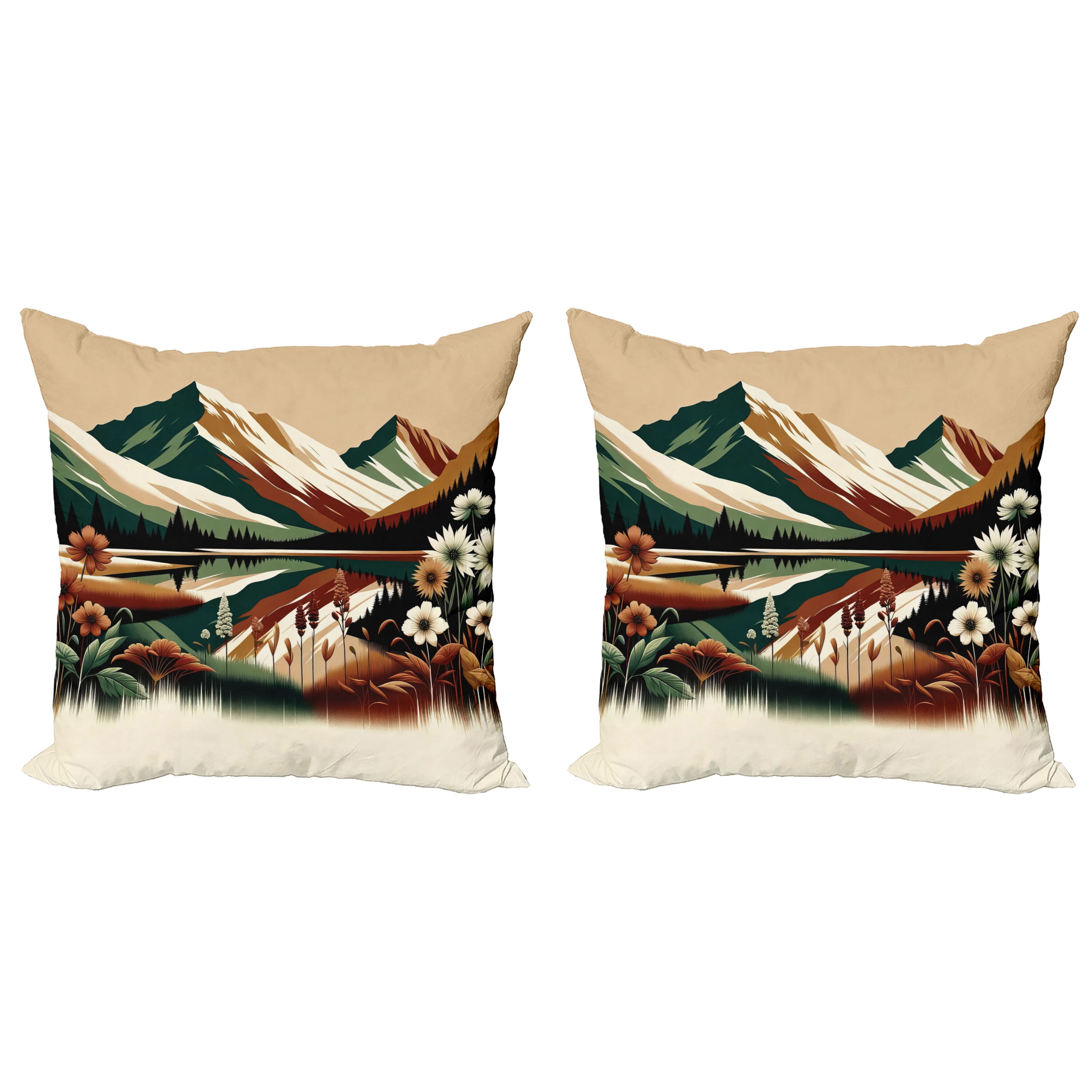 Hunter Green and Pale Redwood Microfiber Reversible Throw Pillow Set
