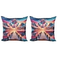 thumbnail image 1 of Ambesonne Lake Throw Pillow Cover 2 Pack, Pure Wild Mountains Feathers, 18", Pink Peach and Teal, 1 of 7