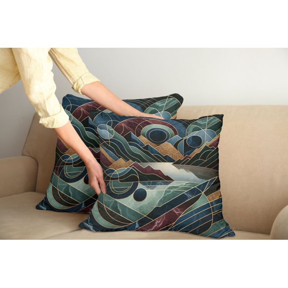Ambesonne Lake Throw Pillow Cover Pack of 2, Fibonacci Details Mountains, 2 Pcs-18"x18", Raspberry Pale Teal Blue