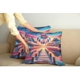 thumbnail image 1 of Ambesonne Lake Throw Pillow Cover Pack of 2, Pure Wild Mountains Feathers, 2 Pcs-24" x 24", Pink Peach and Teal, 1 of 5