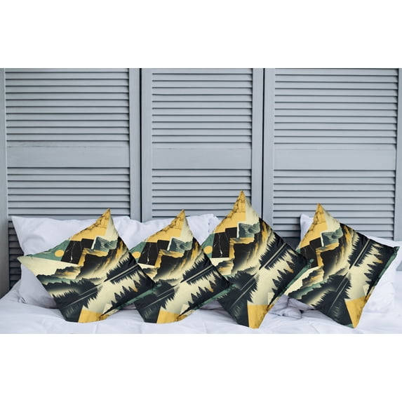 Ambesonne Lake Throw Pillow Cover Pack of 4, Dark Woods Mountains Modern, 4 Pcs-18" x 18", Dark Green Teal Khaki