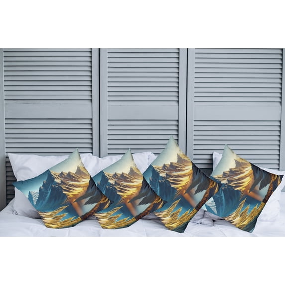 Ambesonne Lake Throw Pillow Cover Pack of 4, Dreamy Art Snowy Mountains Sun, 4 Pcs-36"x36", Sea Blue Dark Khaki