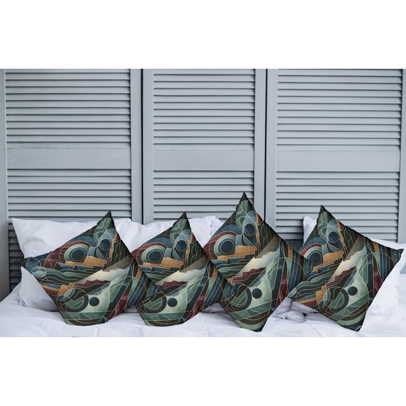 Ambesonne Lake Throw Pillow Cover Pack of 4, Fibonacci Details Mountains, 4 Pcs-20" x 20", Raspberry Pale Teal Blue