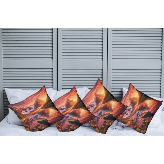 Ambesonne Lake Throw Pillow Cover Pack of 4, Lonely Boat Mountain Landscape, 4 Pcs-36"x36", Olive Green and Burnt Sienna